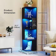 4-Tier Corner Display Cabinet with 3-Colour LED Lighting and Motion Sensor