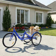With Basket Blue UK 24 Inch Adult Trike Tricycle Foldable 3 Wheel Bike 7-Speed