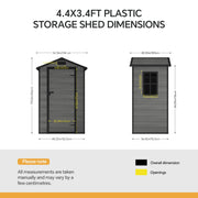 4.4x3.4FT Plastic Garden Shed All-Weather Tool Storage House with Window & Vents