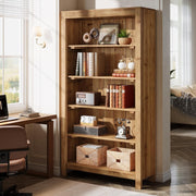 5-Tier Tall Solid Wood Bookcase Modern Large Bookshelf Display Storage Shelves