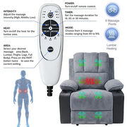 Massage Recliner Chair Grey !SALE! Heated 8 Point Footrest Cup Holders Velvet