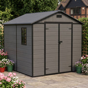 8x8FT Plastic Garden Shed Outdoor Tool Storage House with Floor & Lockable Doors