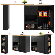 360° Swivel Bar Table Dining Table Kitchen Island with Storage Cabinet Cupboard