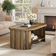 47.24-Inch Modern Wooden Oval Coffee Table with Storage Shelf for Living Room