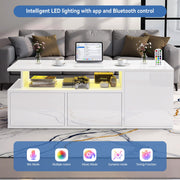 Led High Gloss Coffee Table With 2 Push Latch Open Drawers, Modern Centre Wlavvc