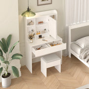 Dressing Table Set Cabinet Drawers Adjust LED Vanity Ample Storage Mirror White