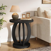 Modern Round End Table Wood Side Table Accent Table with Storage for Living Room