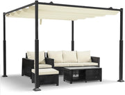 3x3m Metal Pergola with Retractable Roof & Sun Shade Canopy, Beige Patio Gazebo