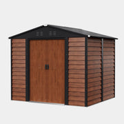 8 x 6ft Garden Shed Metal Apex Roof Outdoor Bike Tools Storage -BROWN WOOD GRAIN