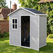 Grey Wood Grain Plastic Garden Shed 6x8 6x6 5x3 Outdoor Tool Bike Storage House