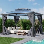 XL Hardtop Gazebo Garden Pavilion Metal Frame Polycarbonate Roof with Curtains