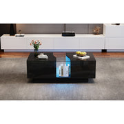 Led Coffee Table with 2 Drawer Storage, High Gloss Coffee Table for Living Room