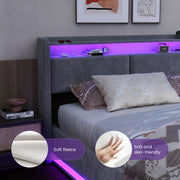 NEW LED OTTOMAN STORAGE PANEL PLUSH VELVET UPHOLSTERED BED FRAME DOUBLE SIZE