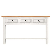 Corona Console Table White Painted 3 Drawer Wax Solid Wood Pine Wooden Hall