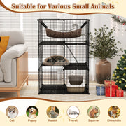 Indoor Cat Cage 3-Tier Cat Enclosure w/ Skylight Hammock 2 Ladders Black