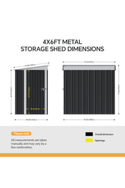 4ft x 6ft Lean to Garden Shed Metal Steel Outdoor Storage Shed Small Tool House