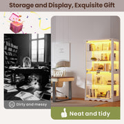 Display Cabinet with Glass Doors, 5 Tier Curio Cabinet with 3-Color LED Lights