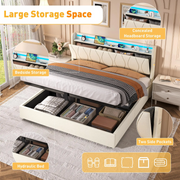 5ft King Size Ottoman Bed Frame Hydraulic Storage RGB LED Charging Station