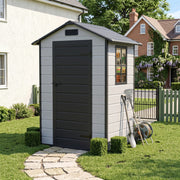 Small Plastic Garden Shed Apex with Floor Window Lockable Door Wood Grain Grey