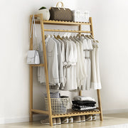 Heavy Duty Wooden Hanging Clothes Garment Rail Corner Open Wardrobe Storage Rack