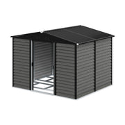 8 x10ft Garden Storage Shed with Double Sliding Door Grey Wood Effect, FREE BASE