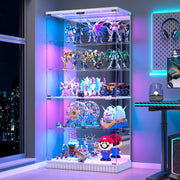 Glass Display Cabinet with Lock & RGB LED Lights — Figurine Showcase, Lockable