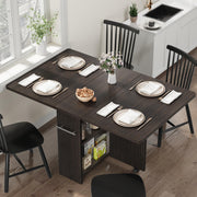 GARVEE Folding Dining Table for 4-6 Drop Leaf Table on Wheels Dark Walnut
