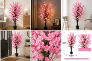 120cm Artificial Pink Cherry Blossom Tree 4ft Faux Potted Plant Home Office Deco