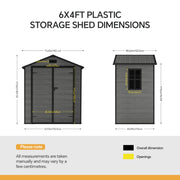 Outdoor Garden Shed 6x4ft Plastic Tool Bike Storage House w/ Lockable Two Doors