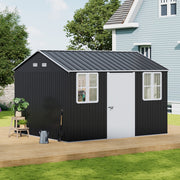 12 x 10FT Galvanised Garden Tool Storage Shed with Lockable Door, Double Windows