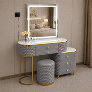 Dressing Table Set with LED Mirror Storage Cabinet Makeup Vanity Cushioned Stool