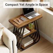 Industrial End Table 3-Tier Narrow Side Table with Storage Shelf for Living Room