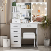 Dressing Table Makeup Desk 10 LED Lights Mirror 6 Drawers & Stool Set Vanity