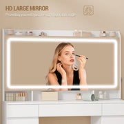 Vanity Dressing Table with LED Lighted Mirror & 11 Drawers Makeup Desk w/ Stool