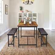 Kitchen Dining Table Set 3 Piece with 2 Upholstered Benches Space Saving Design