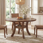 Round Solid Wood Dining Table 120cm Farmhouse Circle Kitchen Table for 6 Person