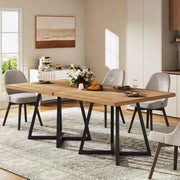 Square Dining Table for 4, 80cm Industrial Kitchen Dinner Table with Metal Base