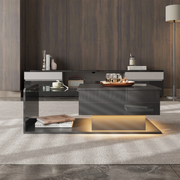 Black Lift Top Coffee !SALE! Table LED Lights Hidden Storage High Gloss Modern