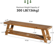 63-Inch Farmhouse Solid Wood Entryway Bench with Shoe Storage Shelf for Hallway