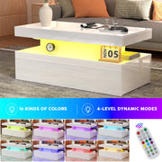 High Gloss LED Coffee Table With Storage Wooden 2 Drawer Living Room Furniture
