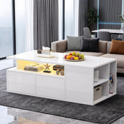 Led High Gloss Coffee Table With 2 Push Latch Open Drawers, Modern Centre Wlavvc