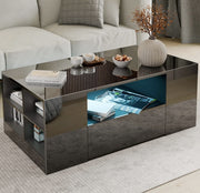 White High Gloss Rectangular Coffee Table LED Lights Storage 2 Drawers 95x55