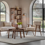 Gallery Neyland Natural Linen Armchair Beige Solid Wood Frame Living Room Chair