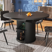 Extendable Dining Table 4-6 Seater Oval Wood Storage Shelf Space Saving Black