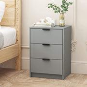 Grey Oak Bedside Cabinet 3 Drawer Side Table Night Stand Metal Runners Stratford