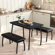 3 Piece Dining Table Set Benches Kitchen Breakfast Studio home Upholstered Black
