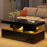Coffee Table With LED High Coffee Gloss Black Table Rectangular Centre 2 Drawers