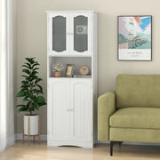 Tall Bathroom White Storage Cabinet Tempered Glass Door Pantry Cabinet