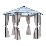 XL Hardtop Gazebo Garden Pavilion Metal Frame Polycarbonate Roof with Curtains
