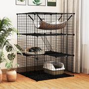 Indoor Cat Cage 3-Tier Cat Enclosure w/ Skylight Hammock 2 Ladders Black